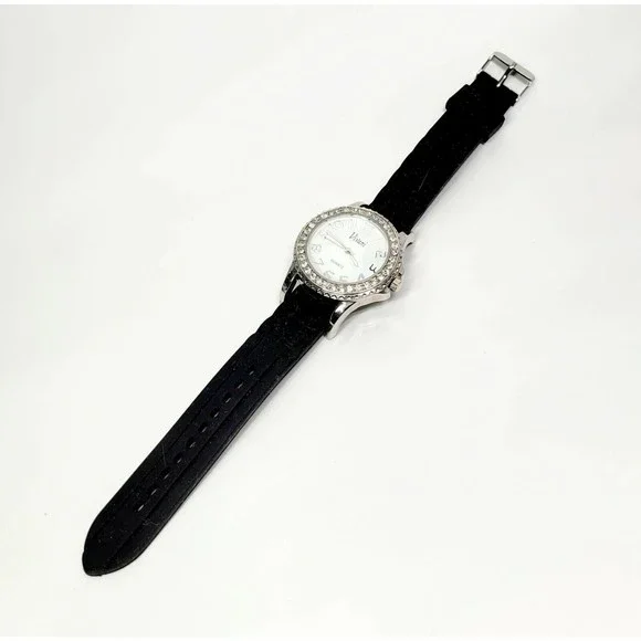 Vivani Womens Watch Rhinestone Crystal Face Rubber Band New Battery Works Great! - Picture 5 of 12